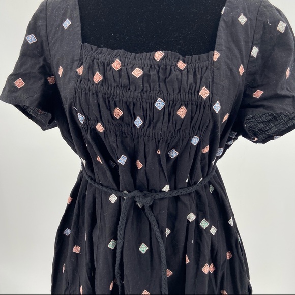 Free People Peasant Dress Embroidered Tie Waist Backless Off Shoulder Large - Picture 3 of 10